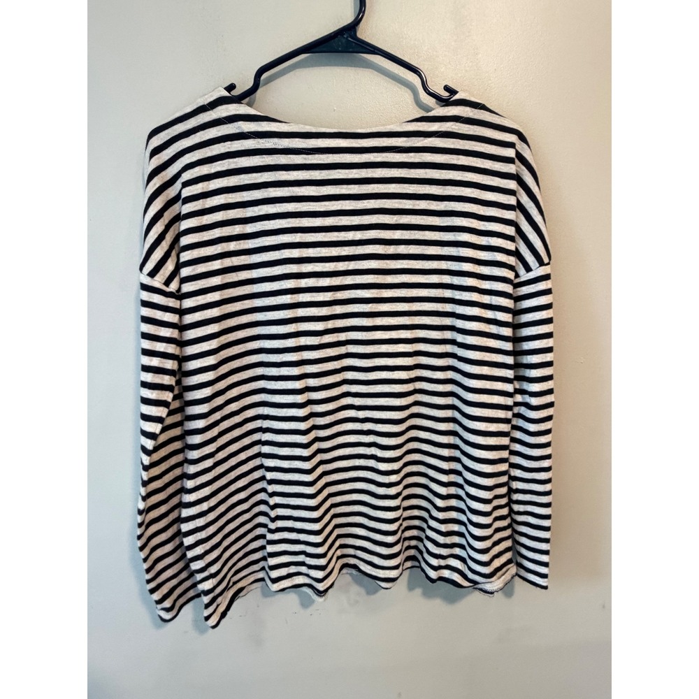 J. Jill Womens Small Petite Navy Blue Cream Striped Cotton Long Sleeve Top 2844